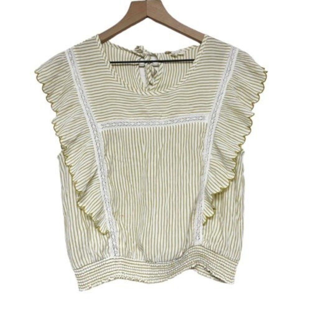 Hem & Thread Womens Flutter Cap Sleeve Blouse Smocked Waist Size L Peasant